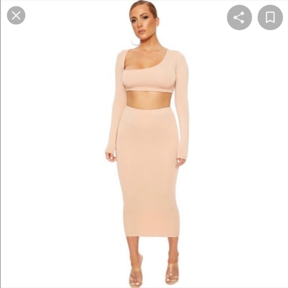 Naked Wardrobe Midi Skirt NUDE